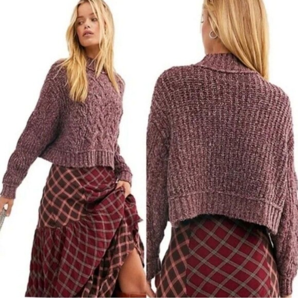 Free People Sweaters - Free People Merry Go Round Cable-Knit Sweater In Very Berry Size L